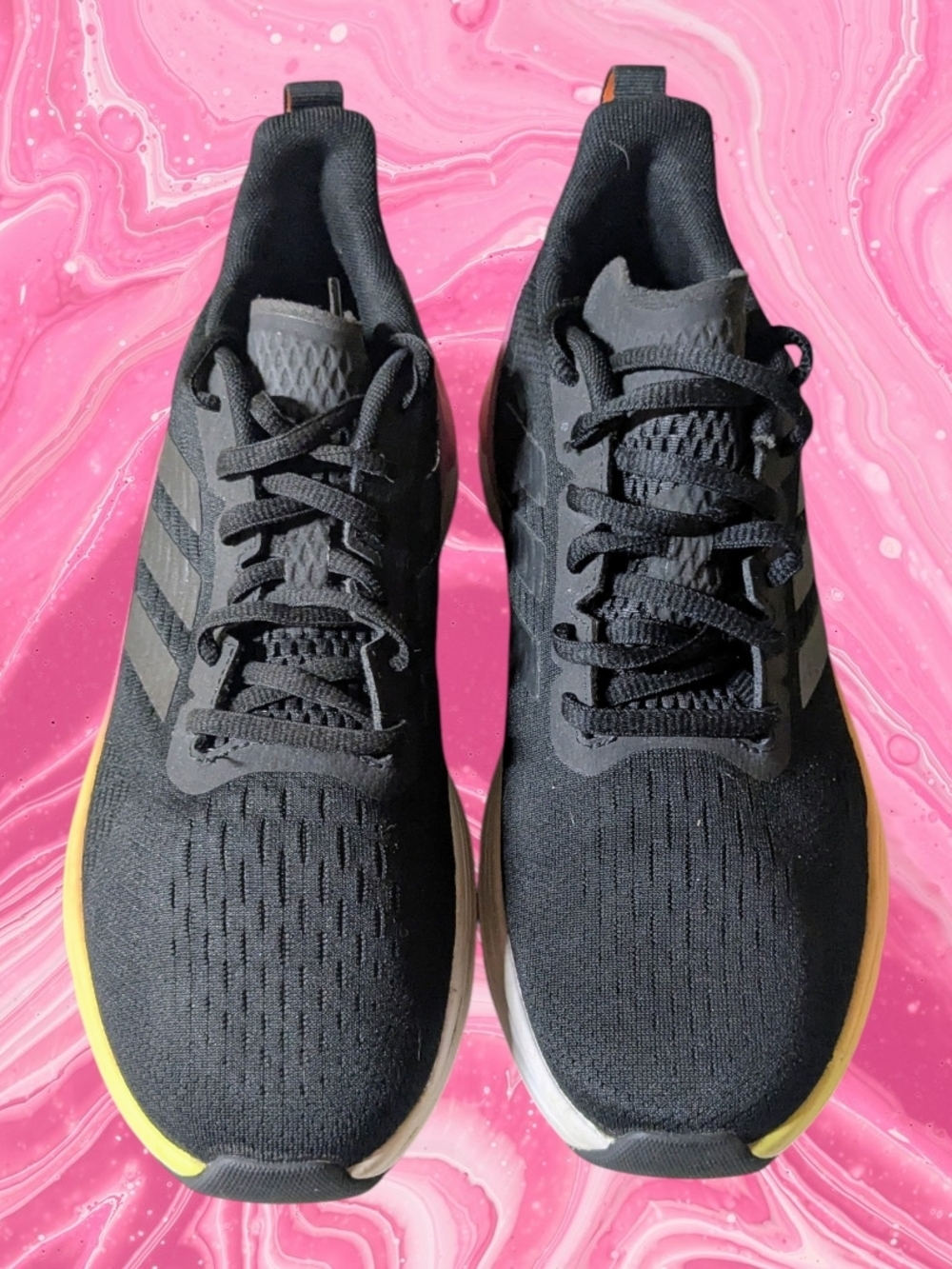 Women's Adidas Black Running Sneakers with Yellow &Pink  Accents